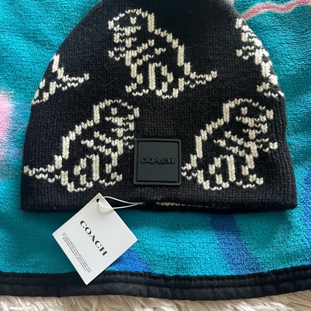 Coach Monochrome Rexy Dinosaur Knit Beanie